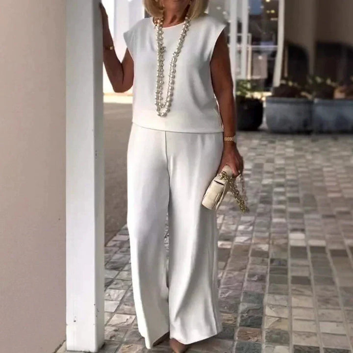 Esther  - Conjunto de top y pantalón sin mangas con cuello redondo