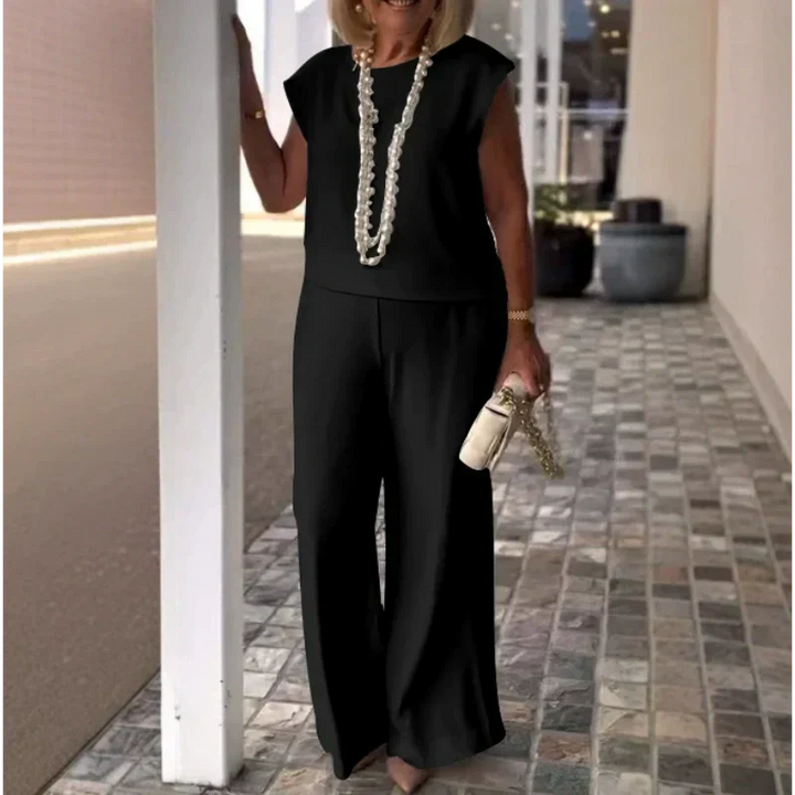 Esther  - Conjunto de top y pantalón sin mangas con cuello redondo