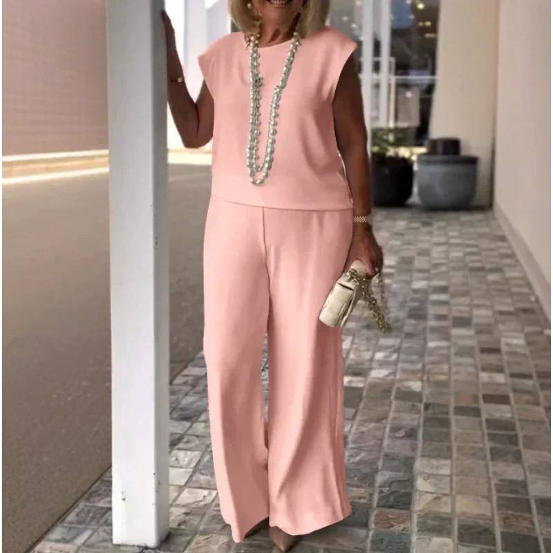 Esther  - Conjunto de top y pantalón sin mangas con cuello redondo