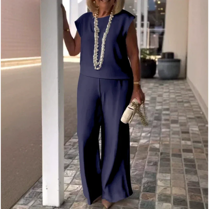 Esther  - Conjunto de top y pantalón sin mangas con cuello redondo