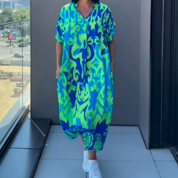 Renée – Vestido casual estampado con cuello en V