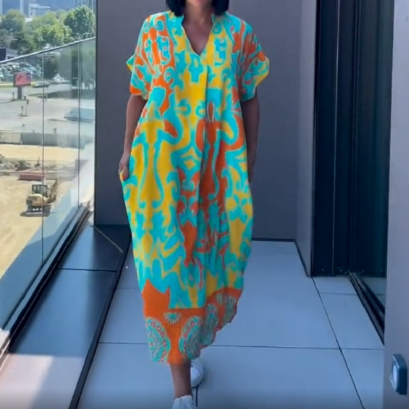 Renée – Vestido casual estampado con cuello en V