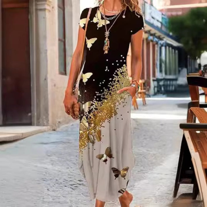 Lyra – Vestido largo con estampado artístico