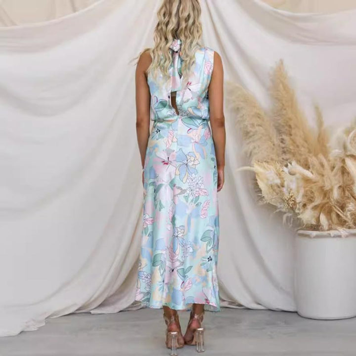 Vestido floral maxi satinado