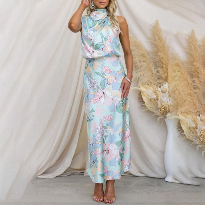 Vestido floral maxi satinado