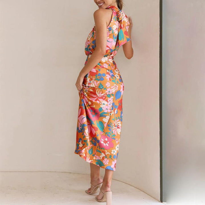 Vestido floral maxi satinado