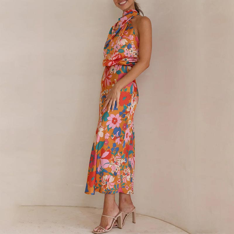 Vestido floral maxi satinado