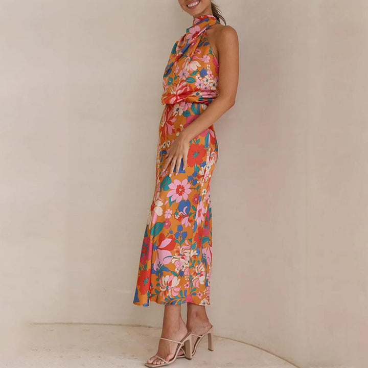 Vestido floral maxi satinado