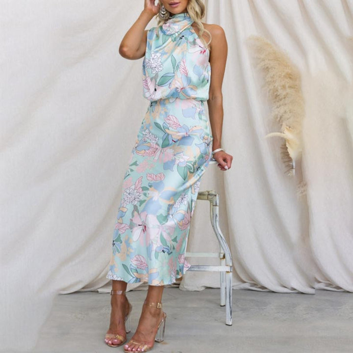 Vestido floral maxi satinado