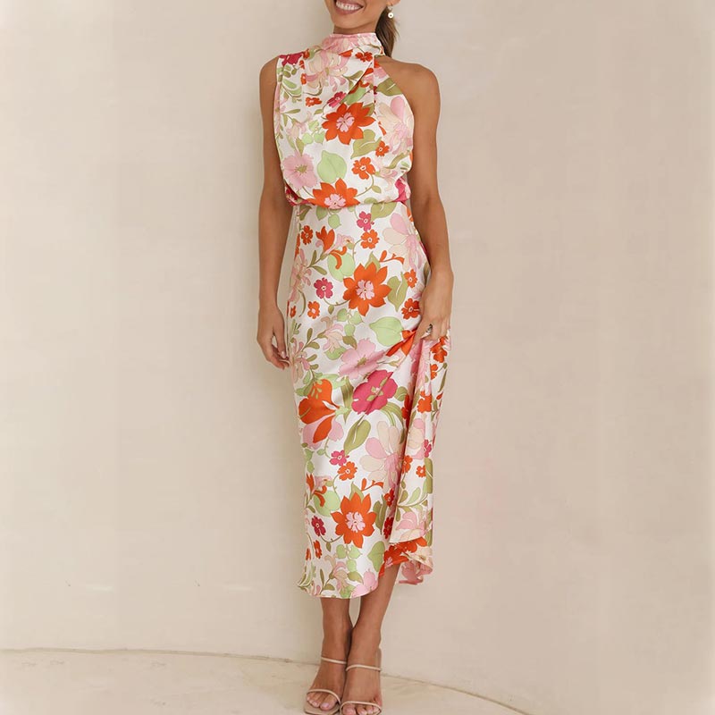 Vestido floral maxi satinado