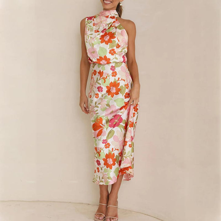 Vestido floral maxi satinado