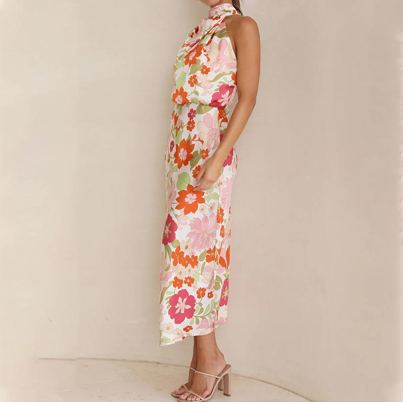 Vestido floral maxi satinado