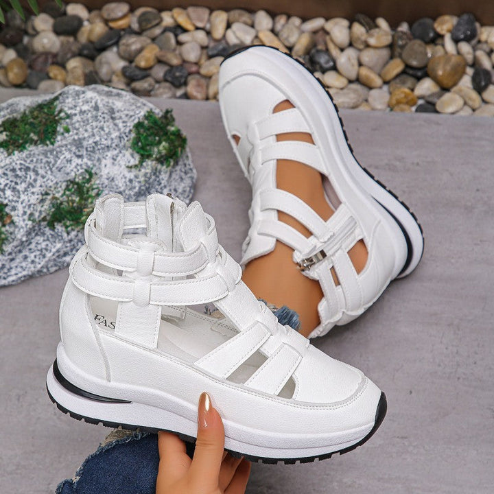 Irene – Sandalias con cuña cómodas y ligeras con cremallera lateral