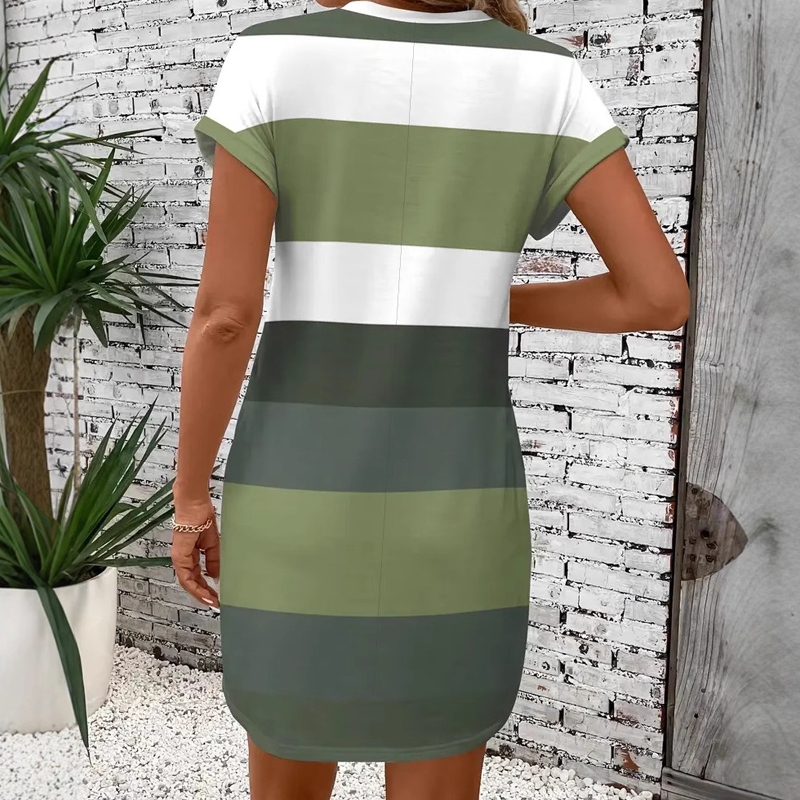 Zoe – Vestido camiseta a rayas pastel con bolsillos