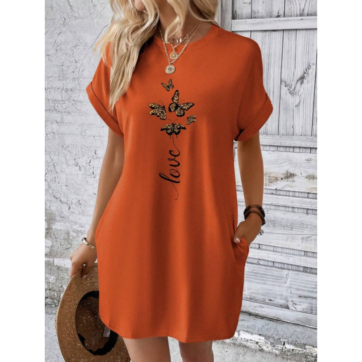 Vestido casual con cuello redondo y mariposas bordadas