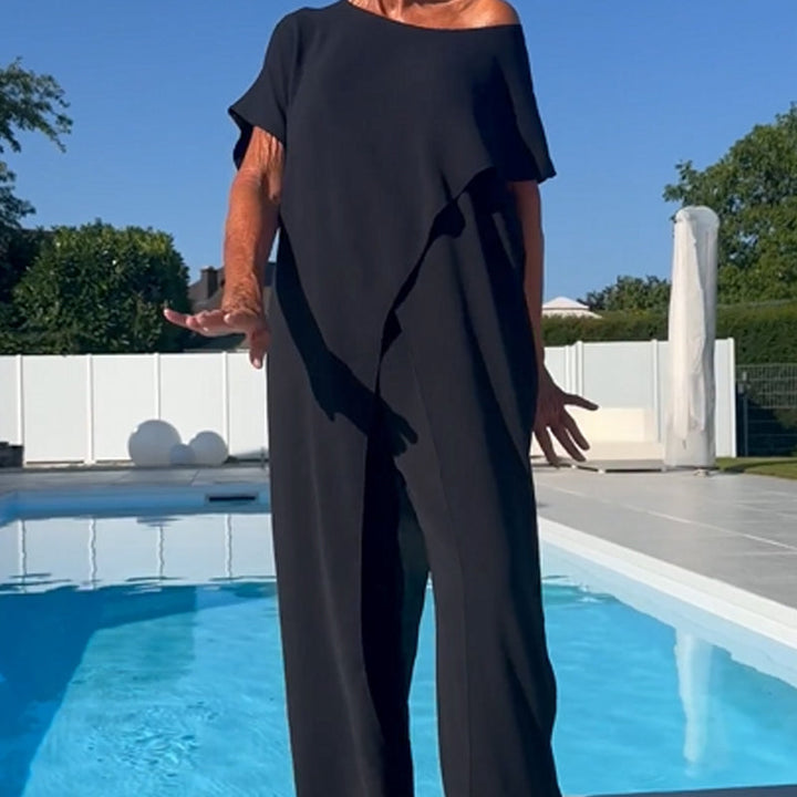 Conjunto de top y pantalón de color liso con hombros descubiertos