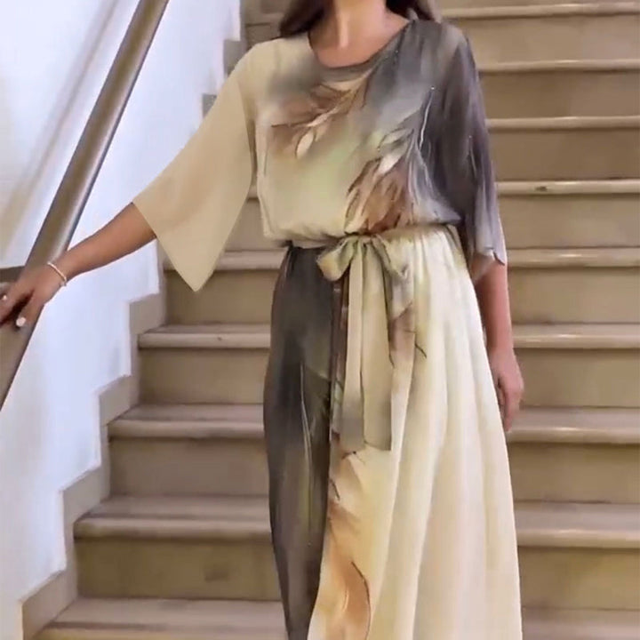 Alaia – Vestido maxi estampado con cinturón y cuello redondo