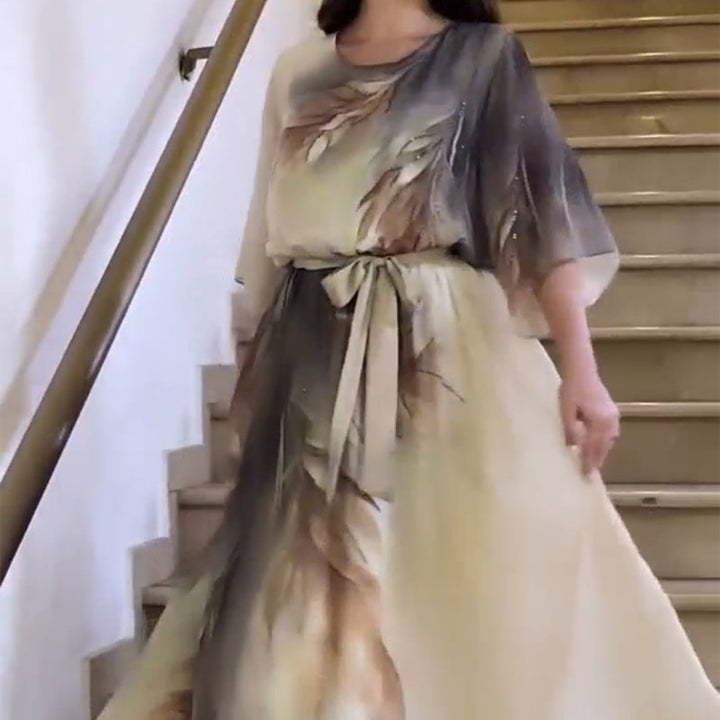 Alaia – Vestido maxi estampado con cinturón y cuello redondo