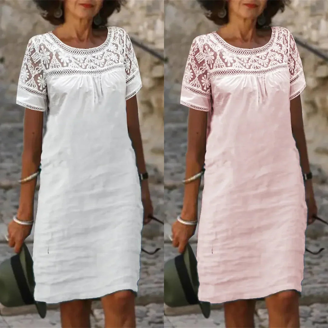 Vestido casual con encaje y cuello redondo