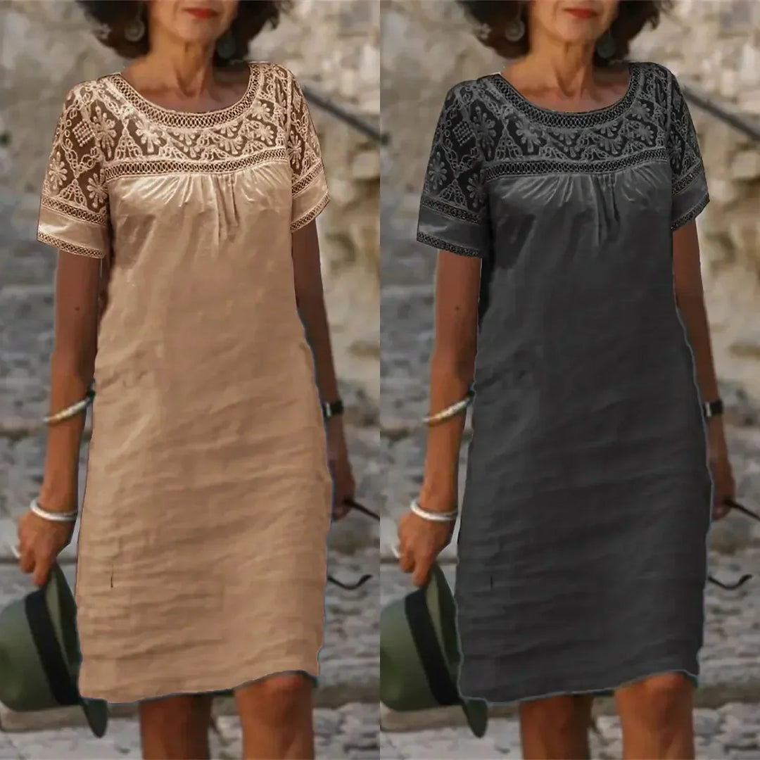 Vestido casual con encaje y cuello redondo