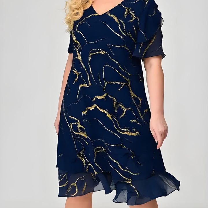 Dalia – Vestido estampado con caída en cascada y manga corta