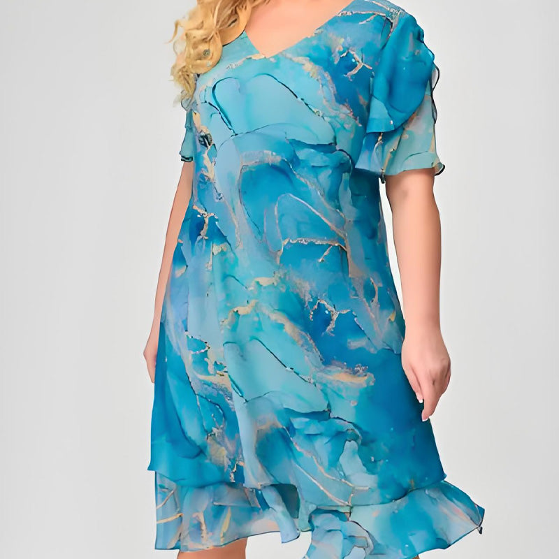 Dalia – Vestido estampado con caída en cascada y manga corta