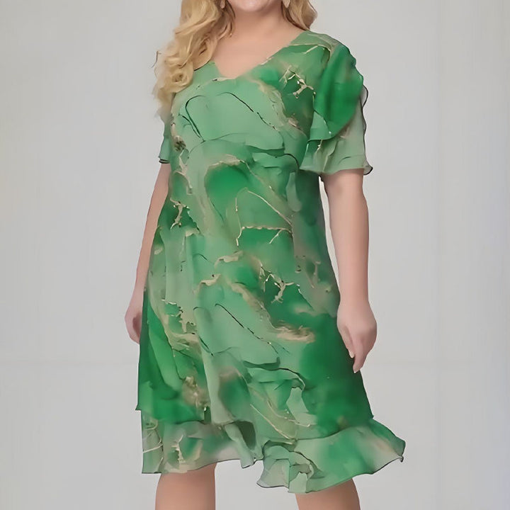 Dalia – Vestido estampado con caída en cascada y manga corta