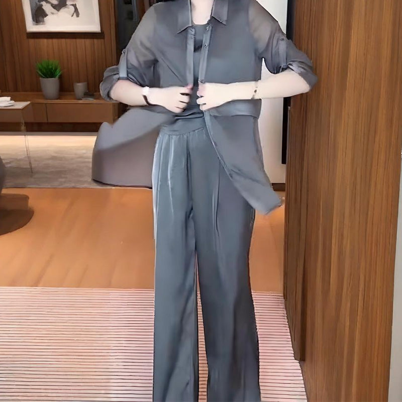 Conjunto 3 piezas: sobrecamisa, top y pantalón
