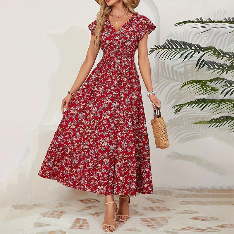 Vestido maxi ligero con escote en V floral