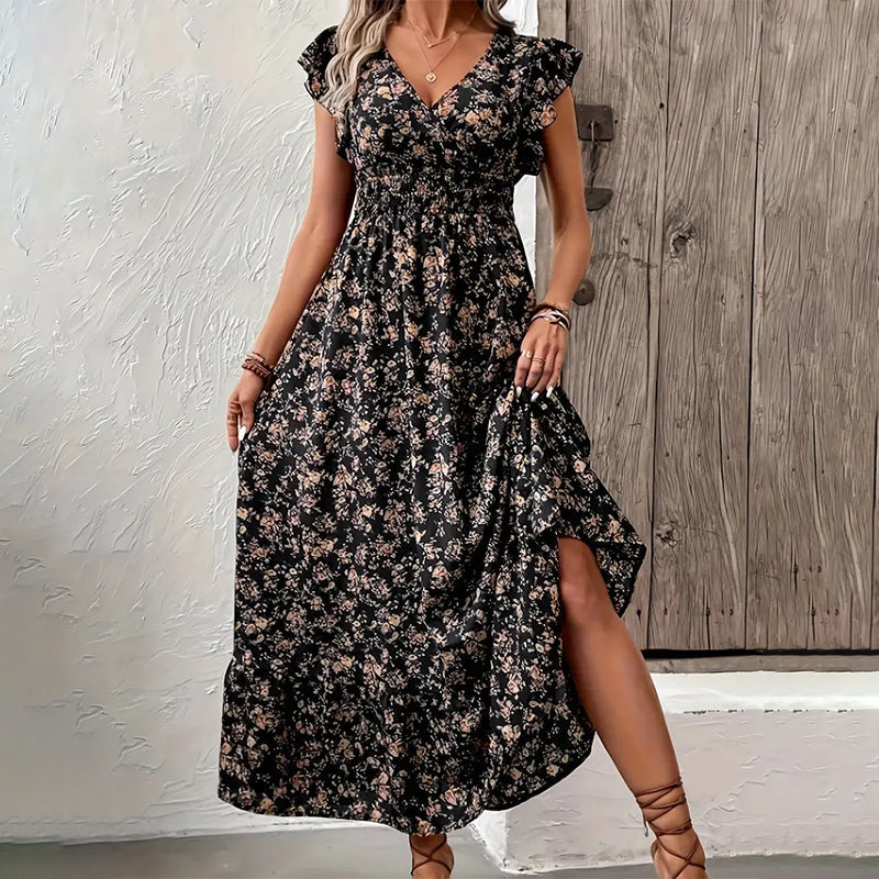 Vestido maxi ligero con escote en V floral
