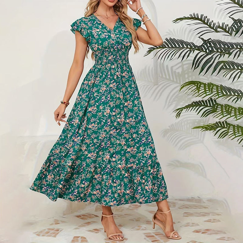 Vestido maxi ligero con escote en V floral
