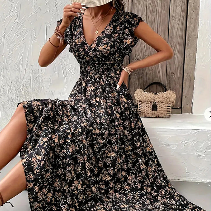 Vestido maxi ligero con escote en V floral
