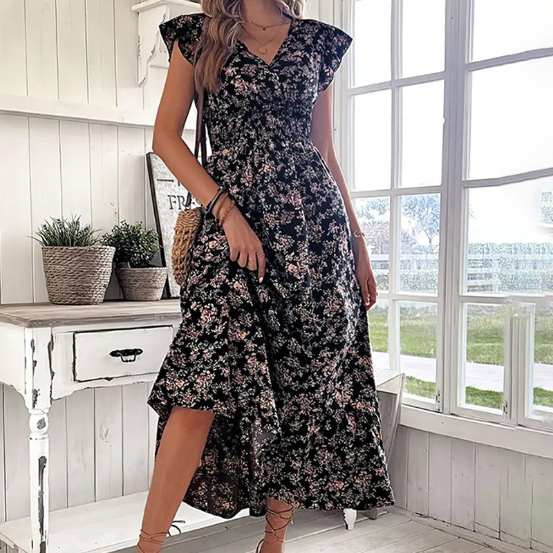 Vestido maxi ligero con escote en V floral