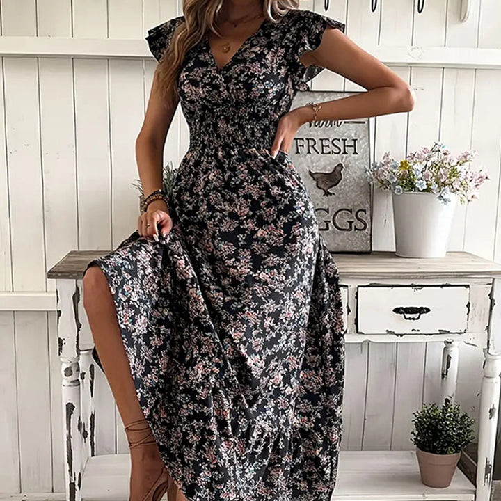 Vestido maxi ligero con escote en V floral