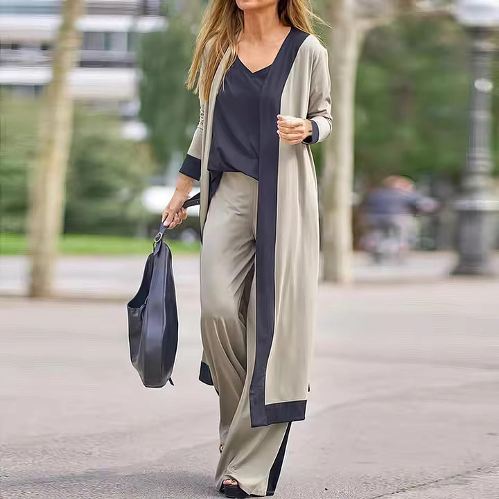 Mariela - Conjunto de 3 piezas: cárdigan, top y pantalón ancho