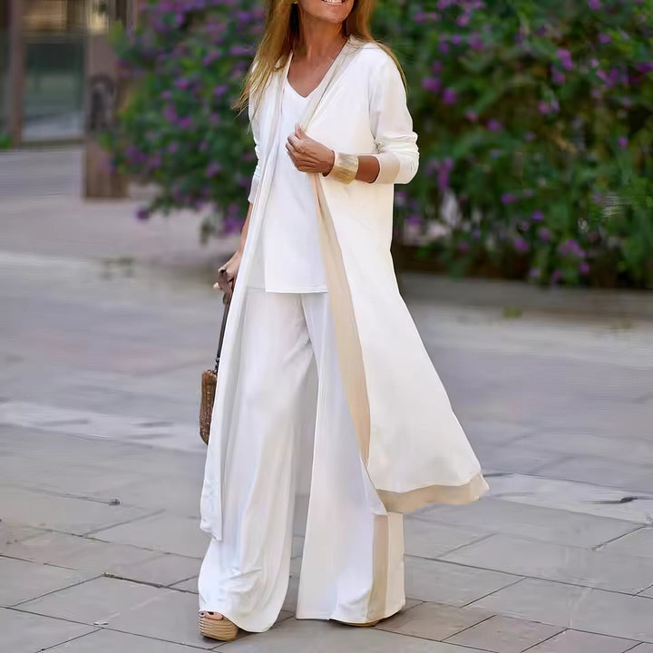 Mariela - Conjunto de 3 piezas: cárdigan, top y pantalón ancho