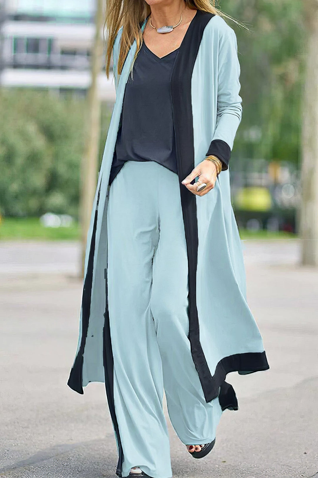 Mariela - Conjunto de 3 piezas: cárdigan, top y pantalón ancho