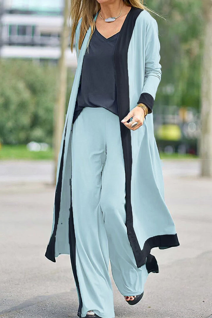 Mariela - Conjunto de 3 piezas: cárdigan, top y pantalón ancho
